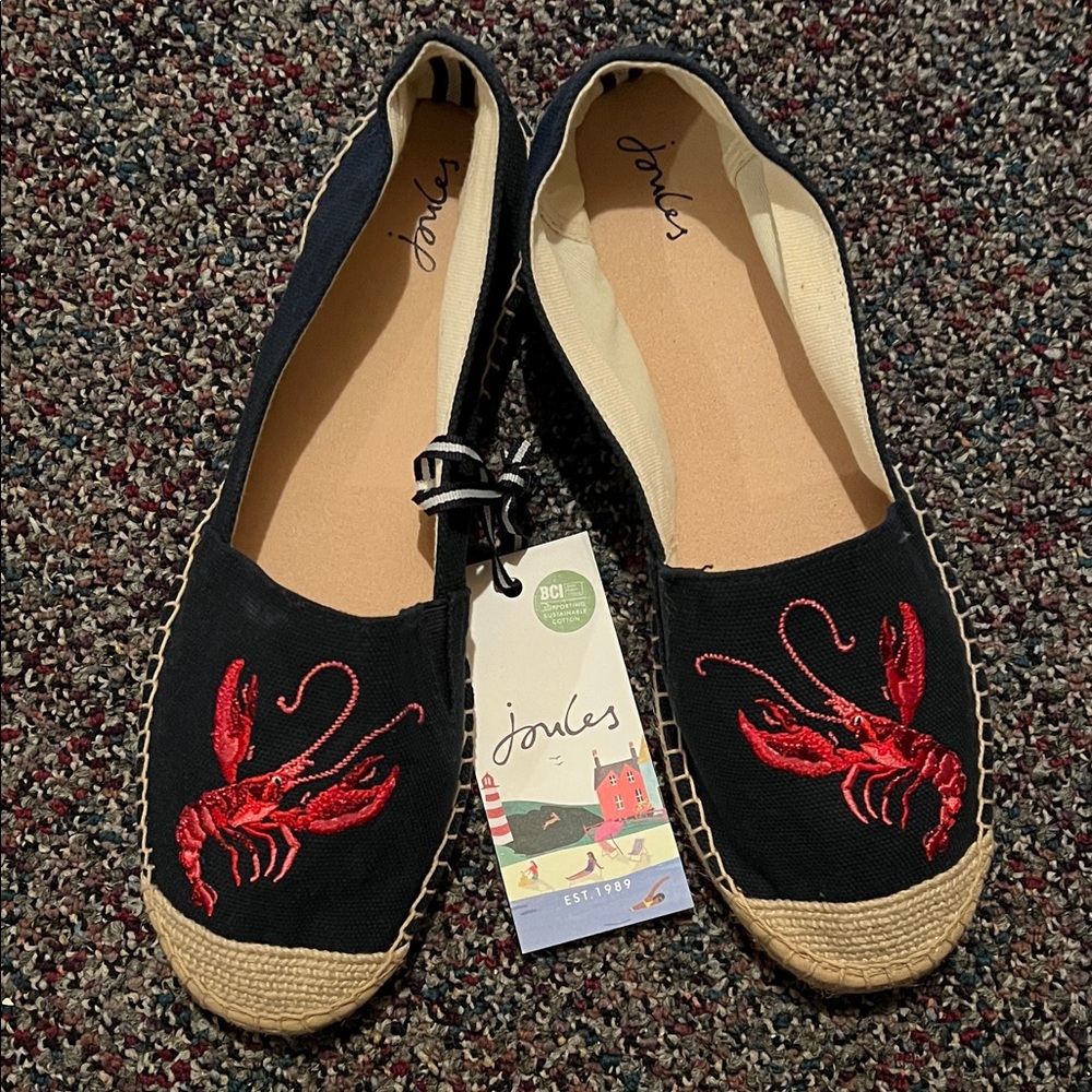 Joules Black Espadrilles with Red Lobster Design